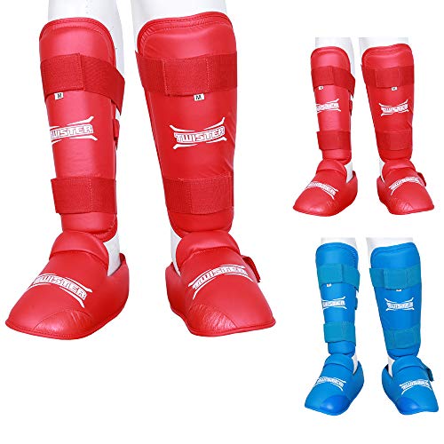 Muay Thai, Boxing, Kickboxing,Karate, Taekwondo,MMA Shin & Instep Padded Guards, Shin in Steps, Shin Guards - color: RED, size: Medium