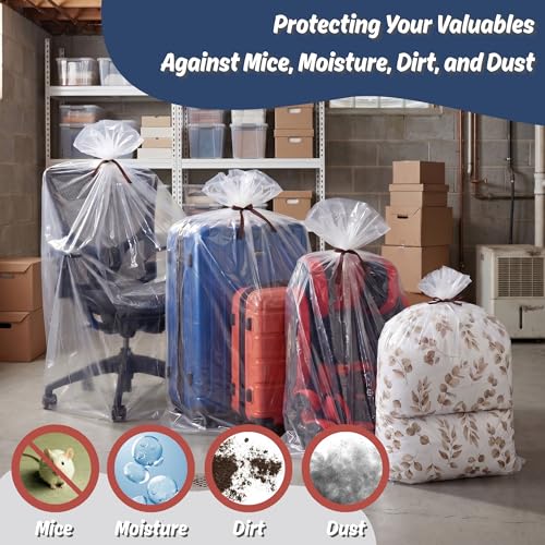 Wowfit 5 CT 40x60 inches Extra Large Clear Plastic Bags Perfect for Car Seat, Luggage, Suitcase, Stroller, Chair, Kids Bike and Attic Storage (2 Mil Flat Bags) - size: 40"x60"