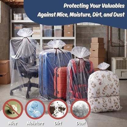 Wowfit 5 CT 40x60 inches Extra Large Clear Plastic Bags Perfect for Car Seat, Luggage, Suitcase, Stroller, Chair, Kids Bike and Attic Storage (2 Mil Flat Bags) - size: 40"x60"