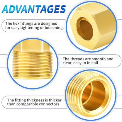 ChillWaves Brass Compression Tube Fitting, 1/8" OD x 1/8" OD 90 Degree Elbow Compression Union Connector(10-PACK)