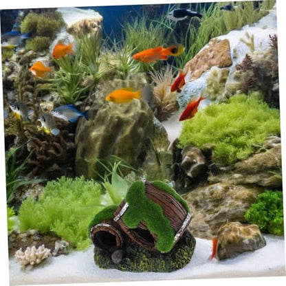 Beaupretty Broken Barrel Aquarium Decoration Resin Dual-Barrel Fish Tank Hideout Freshwater Shrimp Cave for Betta Fish and Aquatic Pets