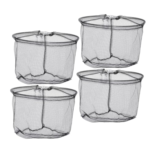 Hemobllo 4pcs Foldable Fishing Landing Net Replacement Heads, Stainless Steel Frame with Deep Black Mesh, 40cm Round Net for Freshwater and Saltwater Fishing Gear