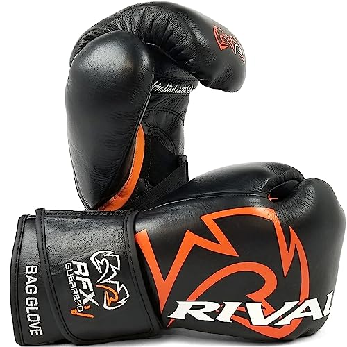 RIVAL Boxing RFX-Guerrero-V Bag Gloves, Multi-Layered Inner Foam Padding (HDEF), Premium Leather, Wrist Lock 2 System - color: Black/Orange, size: 8 oz.