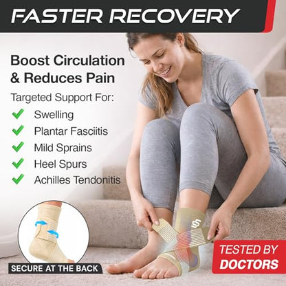 Sleeve Stars Ankle Brace Men & Women Support (Single/M:10"-12"/Beige) - color: Beige, size: Medium
