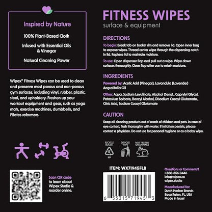 Wipex Gym Wipes - Natural Fitness Equipment Wipes, EWG Verified, Plant-Based Cloth with Lavender & Vinegar, All-Purpose Cleaner - Safe on Peloton Bikes & Yoga Mats, 400 Count - size: 400 Count (Pack of 1), style: Lavender: Bucket