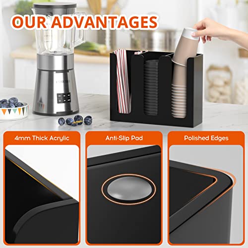 Acrylic Coffee Cup and Lid Storage Organizer Holder, 3 Compartments, Black - color: Black-3 Compartment