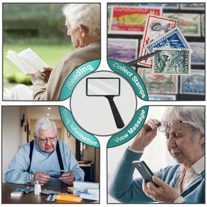Large Rectangular Handheld Magnifying Glass，3X Magnification，2''x4''inches Handheld Magnifier，Scratch Resistant Glass Lens，Large Horizontal Viewing Area，for Seniors Reading，Hobbies，Repai， Observation