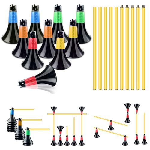 Obstacle Cones for Basketball Football and Sports Training, 10pcs Cones and 10pcs Poles with Carry Bag, Basketball Cones and Soccer Agility Poles for Soccer Basketball Speed Training