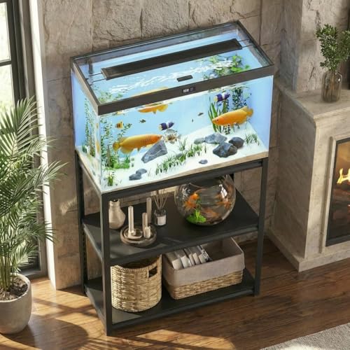 Fish Tank Stand Aquarium Stand, Metal Shelving Unit with Storage Shelf, 4-Tier Heavy Duty Adjustable Utility Shelf for 20 Gallon Fish Tank, Reptile Stand, Garage Shelving for Home Office,Modern Black - color: Black-fish04