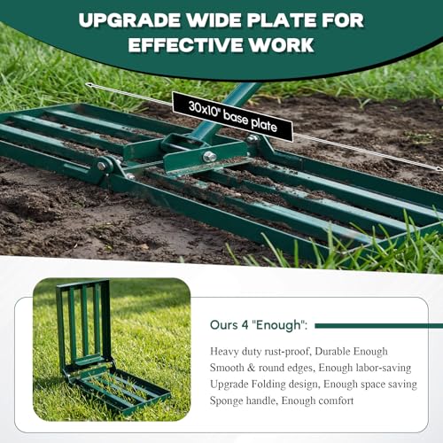 Lawn Leveling Rake 30"x10" Heavy Duty Carbon Steel, 72" Adjustable Long Handle, Leveler Tool for Yard Garden Golf Course Soil Dirt Ground Surface Leveling