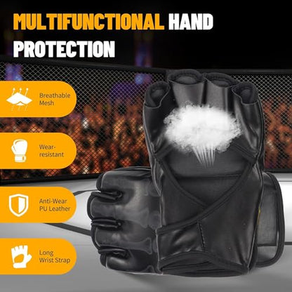 MMA Gloves, Half-Finger Boxing Fight Gloves MMA Mitts with Adjustable Wrist Band UFC Gloves for Sanda Sparring Punching Bag Training (One Size Fits Most) - color: Ghost hand black