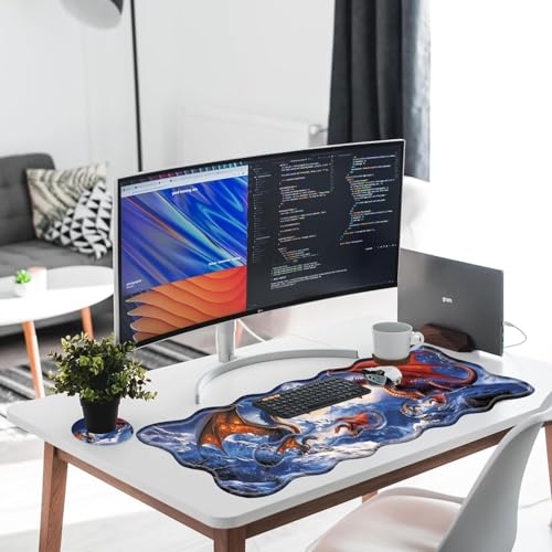 Large Gaming Mouse Pad, Keyboard Wrist Rest Pad & Wrist Support Mousepad Set, Stitched Edge, Extended, Non-Slip Base, Memory Foam Desk Mat for Office, Home,Cool Dragon - color: Cool Dragon