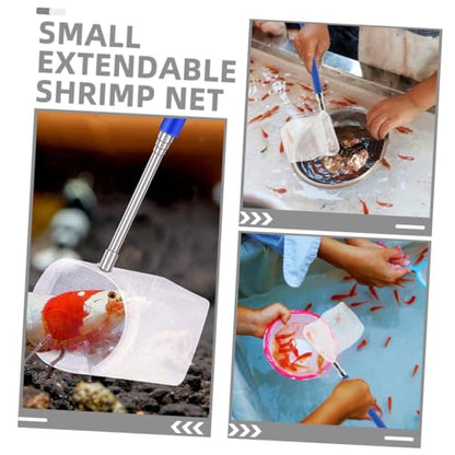 Cabilock 2pcs Mini Telescopic Shrimp Net with Extendable Handle, Fine Mesh Aquarium Fish Tank Net for Small Tanks, Lightweight Stainless Steel Frame for Betta and Shrimp Care