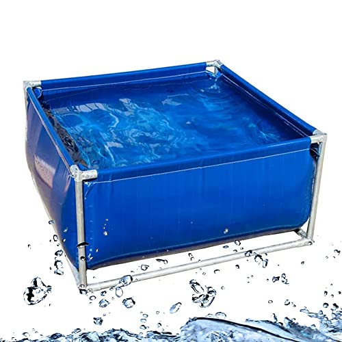 Rectangle Pool Above Ground, PVC Canvas Outdoor Aquarium Water Tank with Steel Frame and Drain Valve for Ponds Fish Tank Koi Goldfish (Color : Blue, Size : 1X1X0.4m)