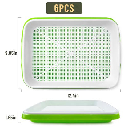Pack 6 of Seed Sprouter Tray with Drain Holes,Seed Germination Tray Kit BPA Free Nursery,Soil-Free Wheatgrass Sprouter Microgreens Growing Kit (Green-6 Pack) - color: Green-6 Pack
