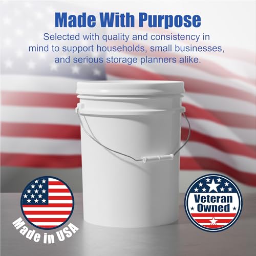 5 Gallon Bucket - Food Grade Bucket with Airtight Gamma Seal Screw-On Lid, BPA-Free, Heavy-Duty 90 Mil HDPE Plastic, Bulk Storage, Durable Container, Made in USA, White/White, 3 Packs - color: White/White, size: 3 Packs