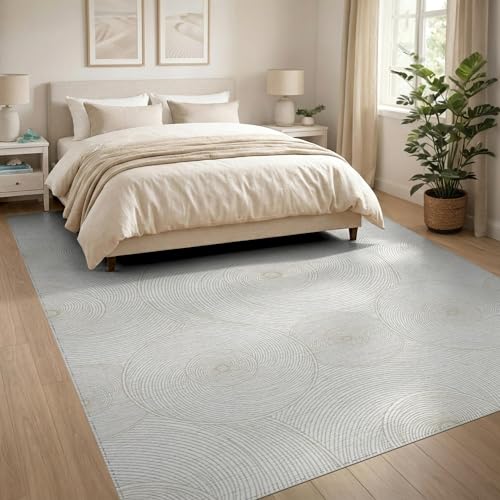 8'x10' Washable Abstract Swirl Large Rug, Cream Non-Shedding Pet Friendly Carpet Foldable Easy Care Mat for King Size Bedroom, Master Suite, Under Bed | Ref:1955516 - color: Beige/Pattern 19, size: 8' x 10' (Rectangular)