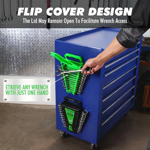 2-Piece Magnetic Wrench Organizer, Metric & SAE Portable Plastic Wrench Holder, 24-Slot Total, Foldable Carrying Handle for Wall-Mounted, Easy-Open Lock Cover, Wrenches Storage Rack Tool for Tool Box - style: 24-Slot with Cover