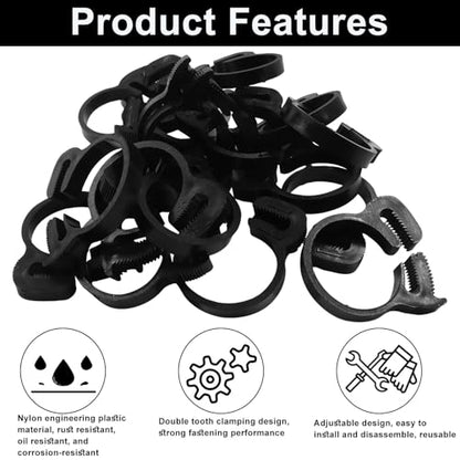 Murtenze 20 Pack Double Gripping Nylon Hose Clamps, Adjustable Plastic Snap Grip Hose Clamps for Connecting Fastening Pipes (25.5-27.5mm (1inch)) - size: 25.5-27.5mm (1inch)-20Pcs
