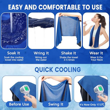 Hosuly 100 Pack Cooling Towels, 40"x12" - color: Dark Blue and White