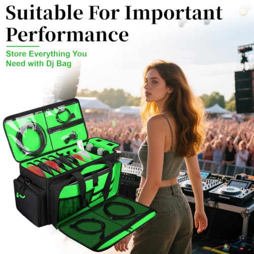 Large Dj Cable Bag with Detachable Dividers, Bottom Pad - color: Green, style: Dj Cable Bag