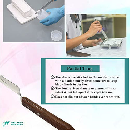 4" Blade Bayonet Lab Sptula with Wooden Handle Stainless Steel For Handling & Mixing Pastes, Gels Laboratory Tool with Smooth Polished Blades + Brass Rivets Lab Supplies