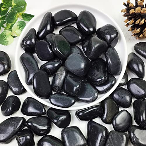 2lbs Black Pebbles for Plants, 1-2 Inch High Polished Natural River Rocks for Landscaping, Decorative Stones Vase Filler Fish Tank Aquariums Garden Outdoor and Indoor DIY - color: Black, size: 2 Pounds