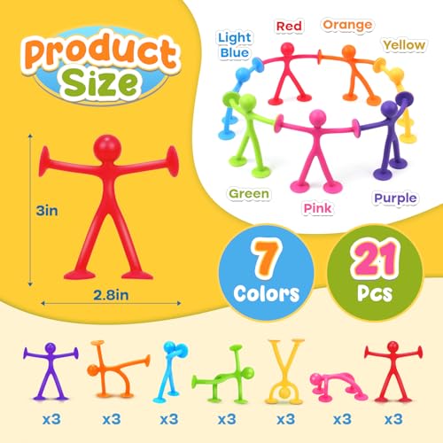 OleOletOy Suction Fidget Toys for Kids: 21 Pack Stretchy Suction Cup Sensory Toys - Bulk Fidgets for Kids Autism ADHD Classroom Prizes Party Favors - Travel Toys for Car Windows Road Trips - style: 21pcs