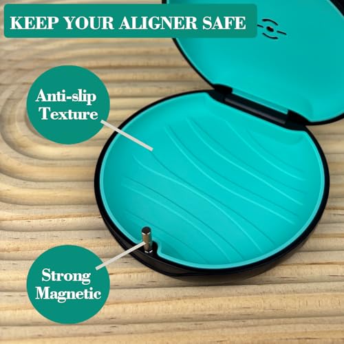 2 Pack Retainer Case with Vent Hole, Compatible with Invisalign - color: Black Purple+Black Cyan