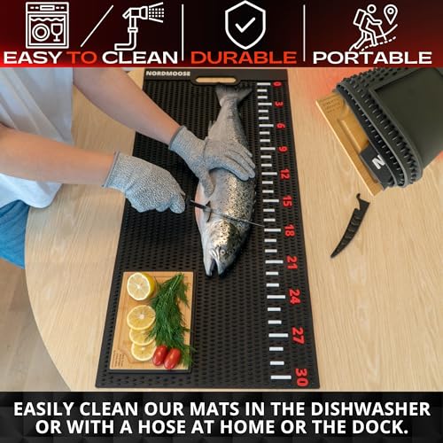 Fish Fillet Mat with Fish Cutting Board, Extra Large 33"x15.75", Portable & Grippy Fish Cleaning Mat - Durable & Easy to Clean, Rollable Fish Fillet Board