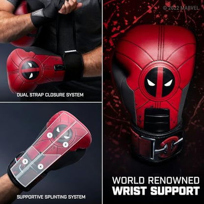 Hayabusa Marvel Hero Elite Boxing Gloves | Sparring and Training, Muay Thai Kickboxing, Fight Ready, Licensed Design, Padded Knuckle, 10oz 12oz 16oz, Men and Women - color: Deadpool, size: 16oz