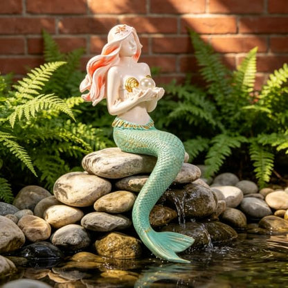Teaeeno Unique Mermaid Fish Tank Decorations, Mermaid Statue House Ornament Kit, Aquarium Decor, Charming Mermaid Decor Statue, Resin Aquarium Décor Thematic Ornaments (Green)