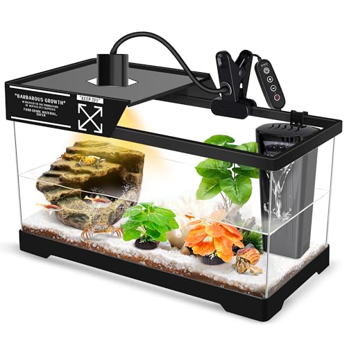 GOZILLA Turtle Tank Kit(Tank+Lamp+Filter), Upgrade PC Turtle Tank Starter Kit with Adjustable Lamp & Filter, Reptile Hideout Habitat with Lid for Small Reptiles.(15.75 × 7.9 × 9''/Black Kit) - color: Medium-Hideout-KIT