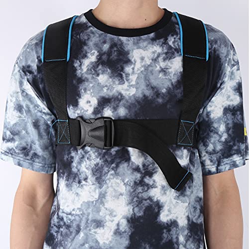 Weight Bearing Shoulder Strap | Pulling Sled Harness Vest with Tension Bands | Adjustable for Strength/Endurance/Flexibility Training | Nylon & Metal Construction - color: Black Blue