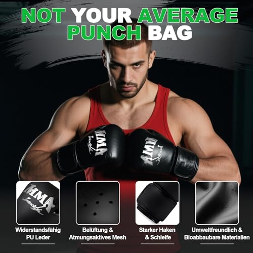 Heavy Punching Bag for Adults Teens, Standing Boxing Bag with Gloves - color: Green