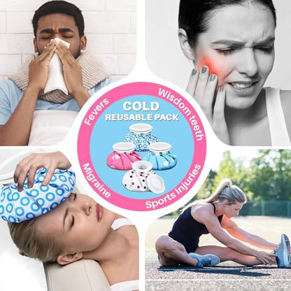 Honoson 4 Pack Reusable Ice Bags Hot Cold Bag Leakproof,Stylish Style | Reusable Ice Pack, Ice Bags Hot Water Bag,Screw Cap No-Leak Elastic Breathable for Sports & Home Use,Wide Opening Easy Fill - style: Stylish