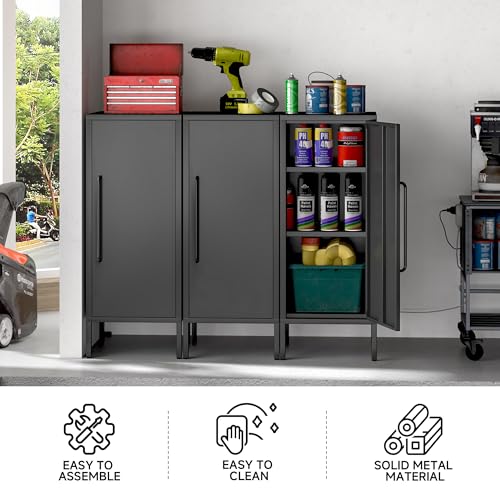 Metal Storage Cabinet with Door & 2 Adjustable Shelves 39.5” Small Storage Cabinet with Magnetic Closure for Home Office Garage Kitchen (Black)