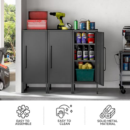 Metal Storage Cabinet with Door & 2 Adjustable Shelves 39.5” Small Storage Cabinet with Magnetic Closure for Home Office Garage Kitchen (Black)