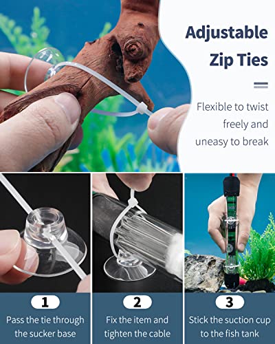 Pawfly 40 Pack Aquarium Suction Cups with Clips and Adjustable Zip Ties Cables Fish Tank Tools for Binding Moss Holding Airline Tubing Decorations Shrimp Nests and Reptile Hammocks - size: 40 Pack