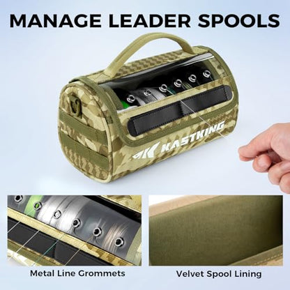 KastKing BaitSpace Line Management Bag, Fishing Line Storage Bag with Water Resistant Nylon, Clear View Window, Removable Divider, Tangle-free Leader Line Holder - color: F: Khaki Camo-Large