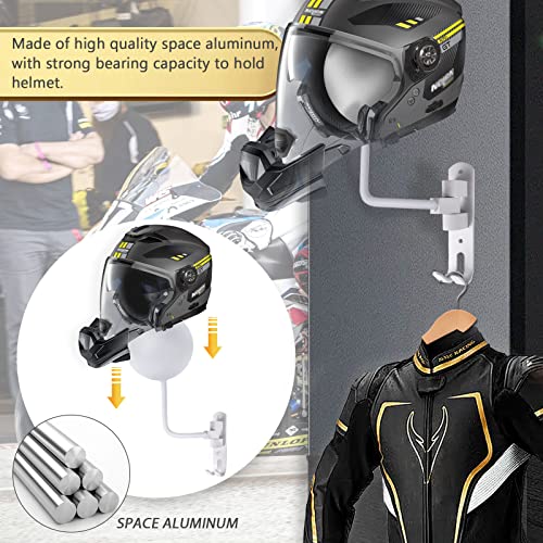 Kikerike Motorcycle Helmet Rack Wall Mount 180 Degree Rotation Metal Armet Holder Bicycle Burgonet Display Hanger Stand with 2 Hooks for Bike Baseball Rugby Helmet - White, 1 Pcs - color: White(1PCS)