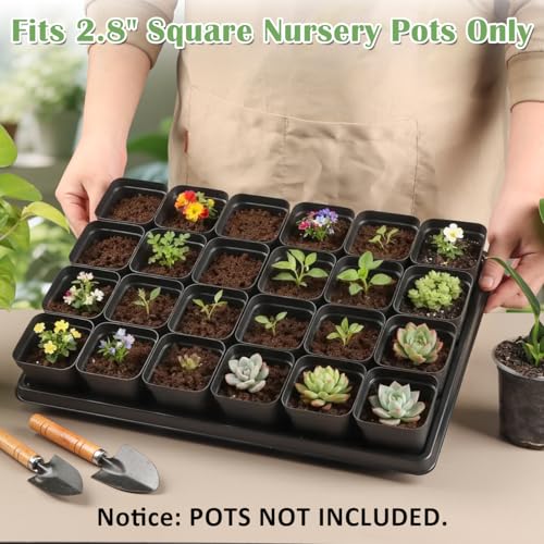 24 Cell Nursery Pots Trays 5 Pack (17"x11"x1.6"), Reusable Plant Pot Tray for Holding 2.8 inch (7CM) Square Nursery Pots, Durable Plastic Carrying Seed Starter Tray with Drain Holes (Black) - color: Black, size: 24 Cell Trays-5 Pack