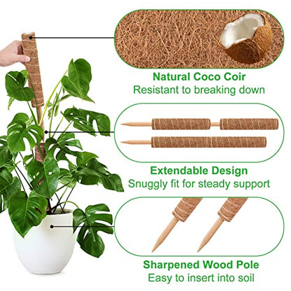 GROWNEER 42 Inch Moss Pole for Plants, 4 Pcs 15 Inch Stackable Coir Totem Support, Moss Sticks with 15pcs Labels and 78in Garden Ties, Monstera and Snake Plants Stake for Climbing Indoor - size: 42 Inches
