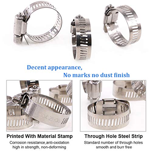 Glarks 20Pcs 304 Stainless Steel Adjustable 18-32MM Range Worm Gear Hose Clamps Assortment Kit, Fuel Line Clamp for Water Pipe, Plumbing, Automotive and Mechanical Application (18-32MM)