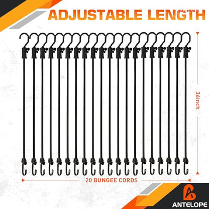 A ANTELOPE 20Pack 36" Ultimate Adjustable Outdoor Bungee Cord with J Hooks - style: 36" x 20pcs Adjustable Bungee Cord