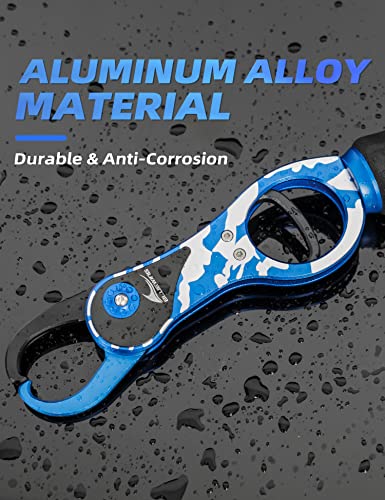 BLUEWING 10 Inch Fishing Gripper 1pc Aluminum Alloy Fish Lip Catcher Grabber with Coiled Lanyard