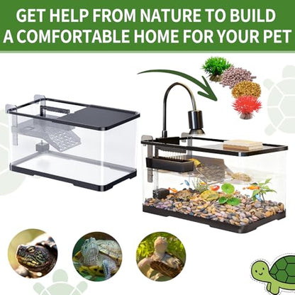 (Tank + Light +Pump + Filter + Filter Balls) Turtle Tank Kit, Turtle Tank Starter Kit,Bottom Drainage, Multi-Function Areas for Turtles, Crabs,Fishes, Amphibians,Reptiles. (21.65 x 12.28 x12.28 Inch)