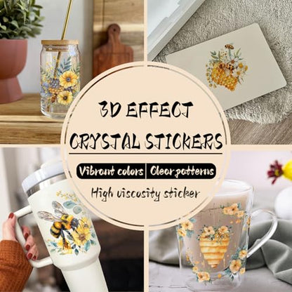 24pcs Bee UV DTF Cup Wrap for Glass Series UV DTF Cup Wraps for 16OZ Glass, Decorative Cups, Bottles, etc., Crafts, DIY Art Supplies Packaging Transfer Paper - style: Bee