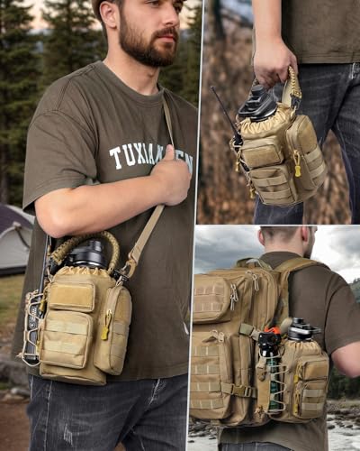 RXW 64oz Insulated Water Bottle Half Gallon Water Jug with Sleeve Tactical - color: Khaki