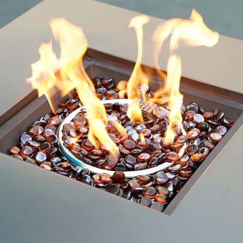 onlyfire Flat Fire Glass Beads for Propane Fire Pit, 1/2 Inch Reflective Firepit Glass Rocks 10 Pounds Flat Marbles for Gas Fireplace and Fire Pit Table, High Luster Amber - color: Amber